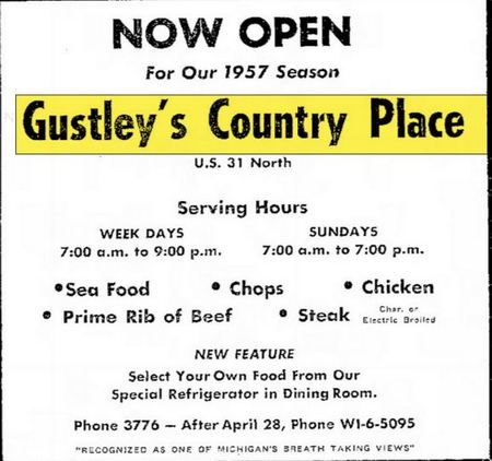 Gustelys Country Place - Apr 1957 Ad